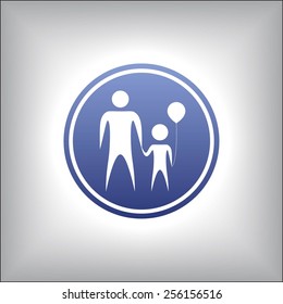 Parent and child holding hands together. Symbolic vector illustration in a circle