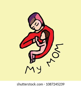 Parent with child. The idea of an image of a family. In the picture there is an inscription in English "my mom". For all family holidays, for children's day