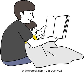 Parent and child illustration reading a book