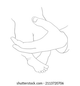 Parent and child. Newborn baby line art illustration on white background. Father and son. Motherhood life. First birthday