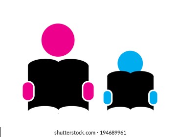 Parent and Child Reading a Book Concept. Vector