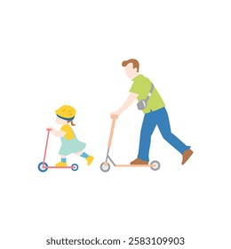 Parent and child riding scooters, symbolizing outdoor play and bonding.