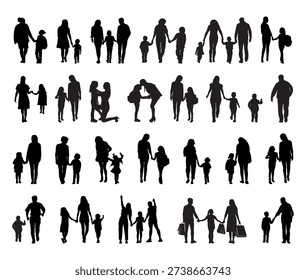 Parent and child silhouettes vector set. Family silhouette collection