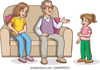 parent and child talking at home cartoon vector