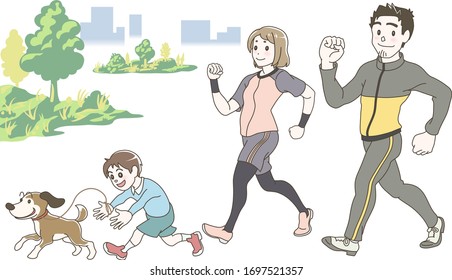 
Padres y niños caminando por el parque