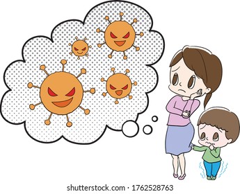 The parent and child who feels worried in a virus