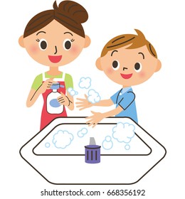 Parent And Child Who Wash Their Hands