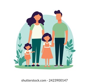 parent and children flat character illustration