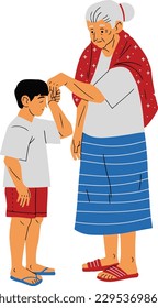 parent and children.  Grandmother and grandson standing together vector Illustration