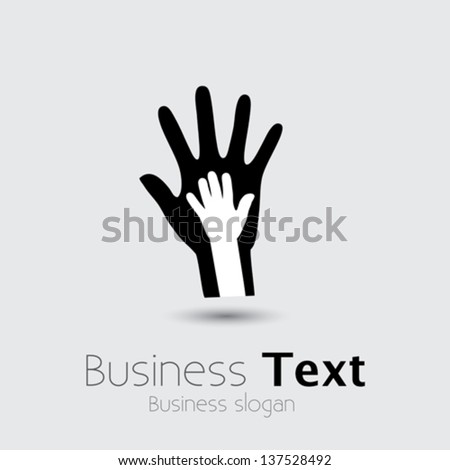 Parent & child's hand together- concept vector graphic. This illustration shows the relationship between parent and children. The kid's hand is placed over the father/mother's hand.
