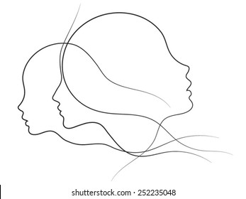 Parent Connection series. Abstract design made of graceful profile lines of mother and child on the subject of parenting, motherhood, human connection and family