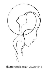 Parent Connection series. Arrangement of graceful profile lines of mother and child on the subject of parenting, motherhood, human connection and family