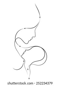 Parent Connection series. Arrangement of graceful profile lines of mother and child on the subject of parenting, motherhood, human connection and family