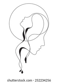 Parent Connection series. Backdrop of graceful profile lines of mother and child on the subject of parenting, motherhood, human connection and family