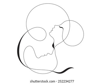 Parent Connection series. Backdrop of graceful profile lines of mother and child on the subject of parenting, motherhood, human connection and family