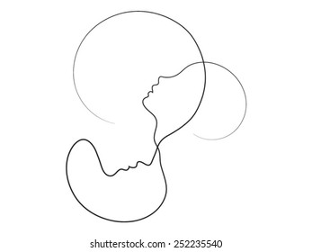 Parent Connection series. Background design of graceful profile lines of mother and child on the subject of parenting, motherhood, human connection and family