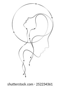 Parent Connection series. Composition of graceful profile lines of mother and child on the subject of parenting, motherhood, human connection and family