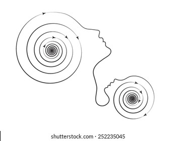 Parent Connection series. Composition of graceful profile lines of mother and child on the subject of parenting, motherhood, human connection and family
