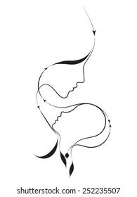 Parent Connection series. Composition of graceful profile lines of mother and child on the subject of parenting, motherhood, human connection and family