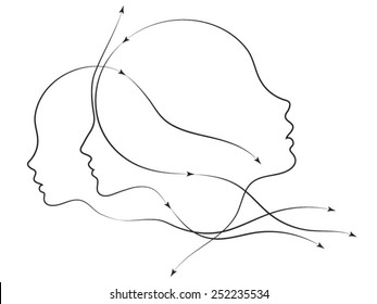 Parent Connection series. Composition of graceful profile lines of mother and child on the subject of parenting, motherhood, human connection and family