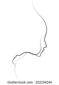 Parent Connection series. Interplay of graceful profile lines of mother and child on the subject of parenting, motherhood, human connection and family
