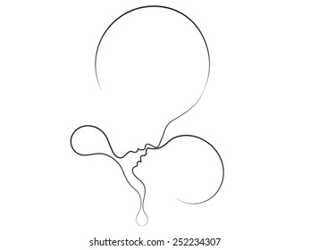 Parent Connection series. Interplay of graceful profile lines of mother and child on the subject of parenting, motherhood, human connection and family