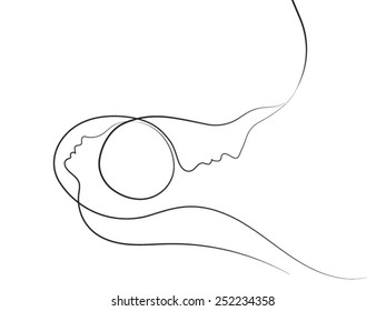 Parent Connection series. Interplay of graceful profile lines of mother and child on the subject of parenting, motherhood, human connection and family