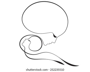 Parent Connection series. Interplay of graceful profile lines of mother and child on the subject of parenting, motherhood, human connection and family