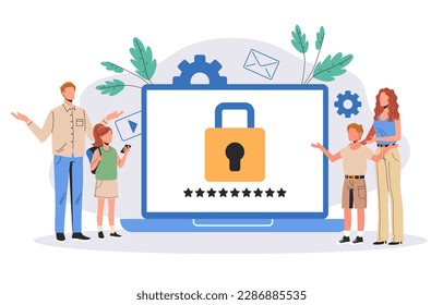 Parent control child internet media technology concept. Vector graphic design illustration