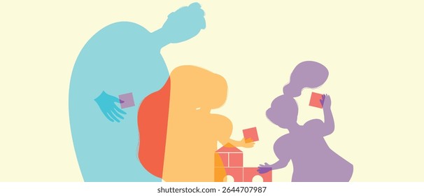 Parent dad with baby girl, color silhouette vector illustration as concept happy authentic Family copy space template for design
