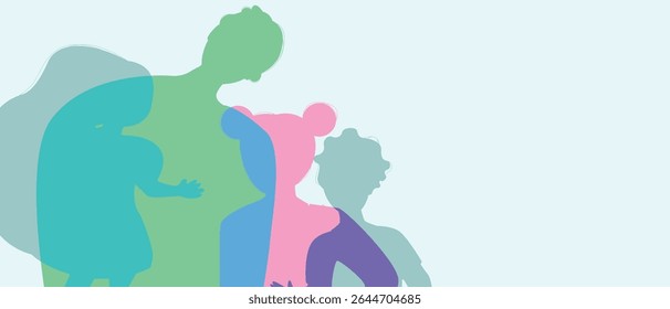 Parent dad with children or kids, color silhouette vector illustration as concept happy authentic Family copy space template for fathers day
