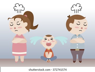 parent don't care their son crying cartoon vector