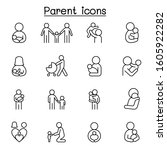 Parent & Family icon set in thin line style 