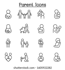 Parent & Family icon set in thin line style 