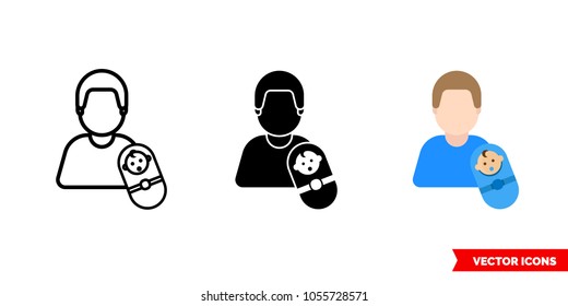 Parent father icon of 3 types: color, black and white, outline. Isolated vector sign symbol.