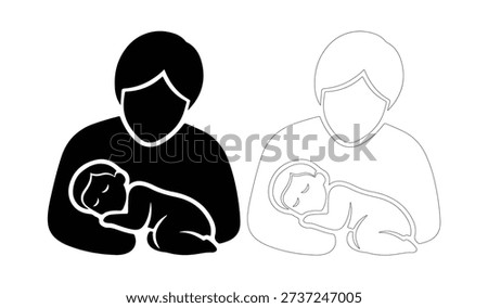A parent gently holds their sleeping newborn baby in a tender embrace