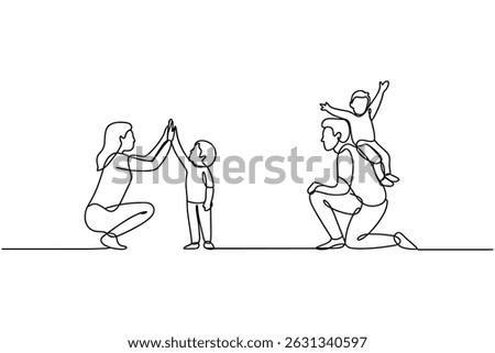 Parent Giving High Five to Child with Kid on Shoulders Line Art 