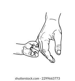 Parent hand holding newborn baby fingers sketch