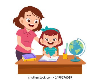 parent help teach kid illustration