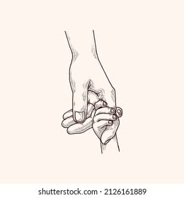 Parent Holding Child Hand, Hand Drawn Illustration