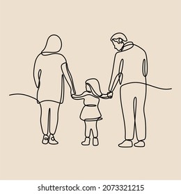 parent holding son hand oneline continuous single line art