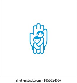 Parent Is Hugging Kid. Hand Line Silhouette Behind. Care, Support And Protect Isolated Logo Icon Vector Illustration. Isolated Symbol.