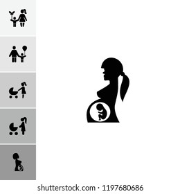 Parent icon. collection of 6 parent filled icons such as woman with baby carriage, pregnant woman, father and son. editable parent icons for web and mobile.