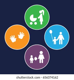 Parent icons set. set of 4 parent filled icons such as baby hands, son and father, father and son