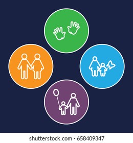 Parent icons set. set of 4 parent outline icons such as baby hands, family, father and son