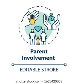 Parent involvement concept icon. Positive environment for kids. Love and care. Family encouragement idea thin line illustration. Vector isolated outline RGB color drawing. Editable stroke