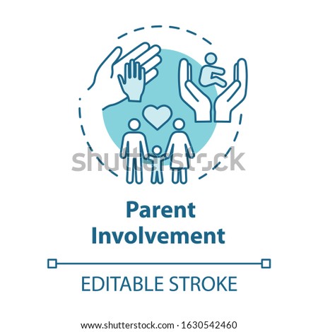 Parent involvement concept icon. Positive environment for kids. Love and care. Family interaction idea thin line illustration. Vector isolated outline RGB color drawing. Editable stroke