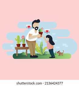 Parent and kid holiday with cactus