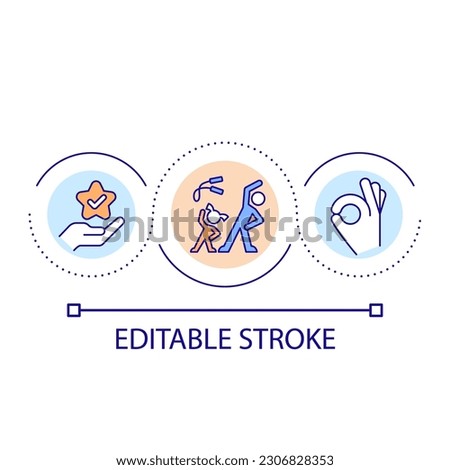 Parent and kid workout loop concept icon. Physical activity for children abstract idea thin line illustration. Regular exercises. Isolated outline drawing. Editable stroke. Arial font used