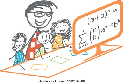 A parent makes his children work through a computer-based distance learning course